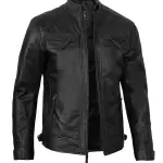 Cognac Black Quilted Cafe Racer Leather Jacket