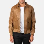 Coffmen Olive Brown A2 Leather Bomber Jacket