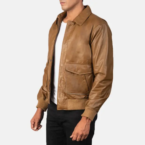 Coffmen Olive Brown A2 Leather Bomber Jacket