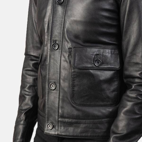 Columbus Black Leather Bomber Jacket