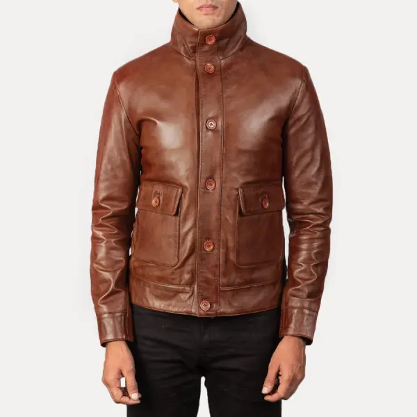 Columbus Brown Leather Bomber Jacket