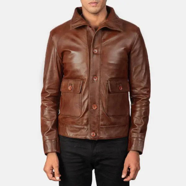 Columbus Brown Leather Bomber Jacket