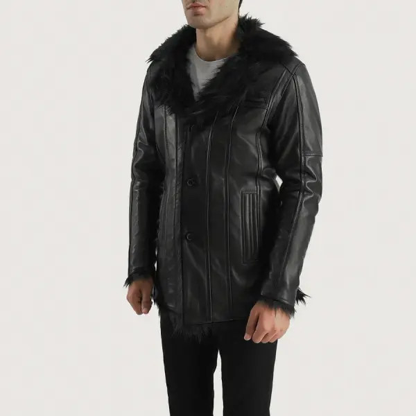 Furcliff Black Leather Coat