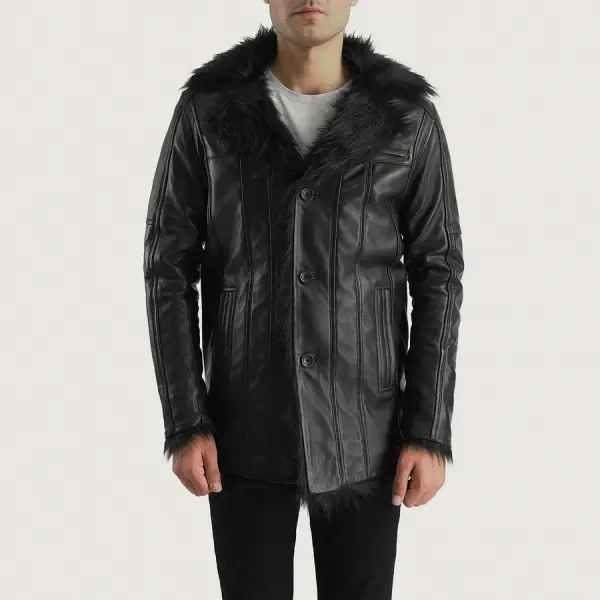 Furcliff Black Leather Coat