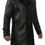 Real Black Leather Brown Shearling Coat Men