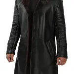 Real Black Leather Brown Shearling Coat Men