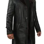 Real Black Leather Brown Shearling Coat Men