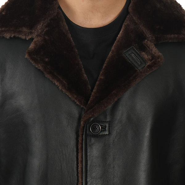 Real Black Leather Brown Shearling Coat Men