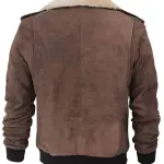 Men's Brown Suede Bomber Aviator Jacket with Removeable Shearling Collar