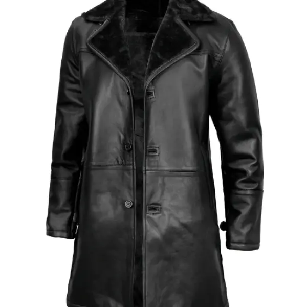 Stylish Black Shearling Leather Coat