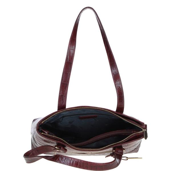 Zip Mid Section Real Leather Shoulder Bag Bordo