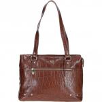 Zip Mid Section Real Leather Shoulder Bag Cognac