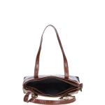 Zip Mid Section Real Leather Shoulder Bag Cognac