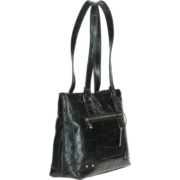 Zip Mid Section Real Leather Shoulder Bag Green