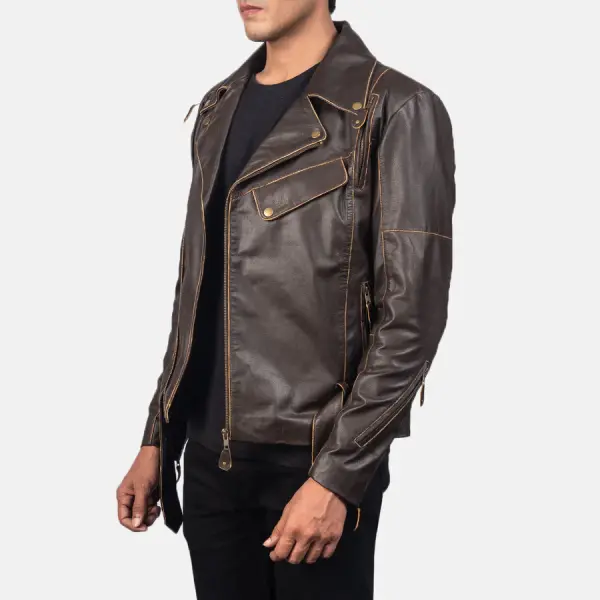 Vincent Brown Leather Biker Jacket