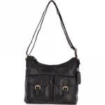 Vintage Two Pocket Leather Shoulder Bag Black