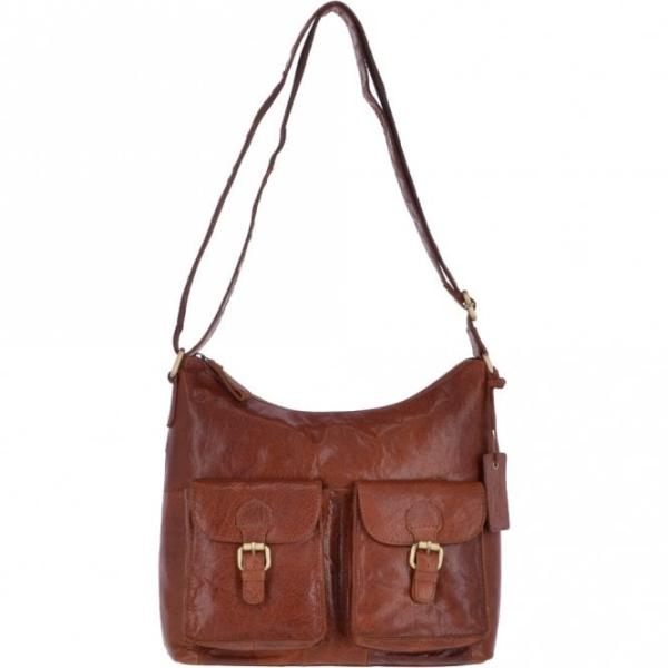 Vintage Two Pocket Leather Shoulder Bag Honey